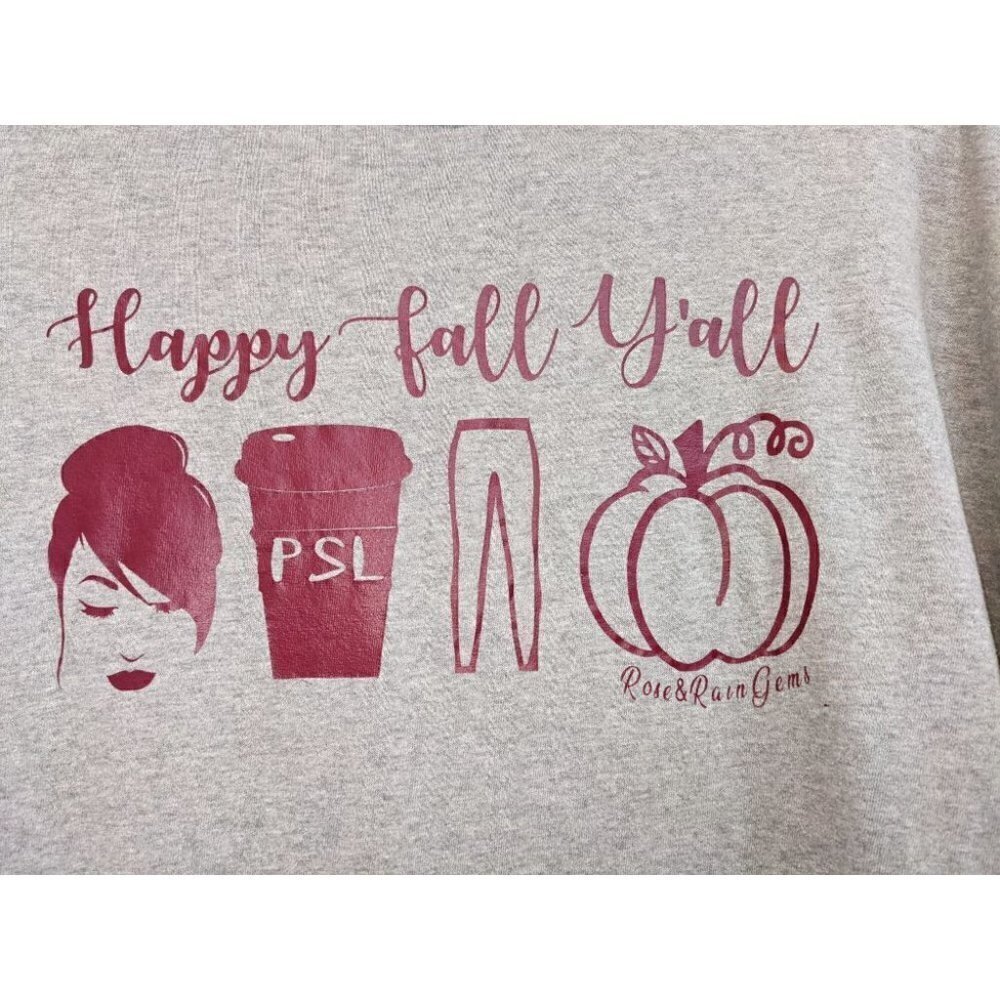 Happy Fall Y'all ! Graphic Tee Grey Womens Size Large - Picture 2 of 5